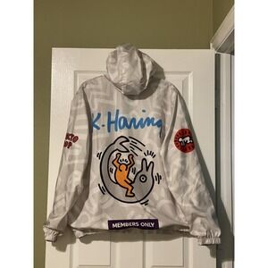 Members Only Jacket Mens XL White Keith Haring Tokyo Pop Hooded Windbreaker